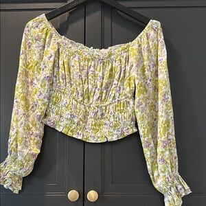 Isabelles Cabinet Floral Off-Shoulder Top - Green and Purple